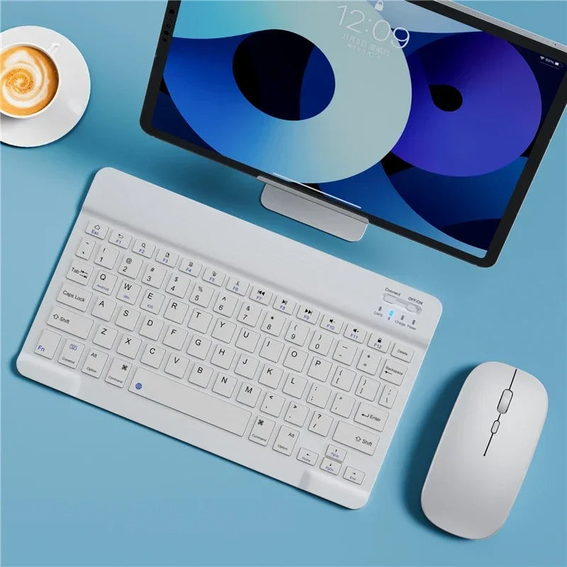 Kit Teclado Mouse Sem Fio Bluetooth Tablet S6 Lite S7 S9 Branco