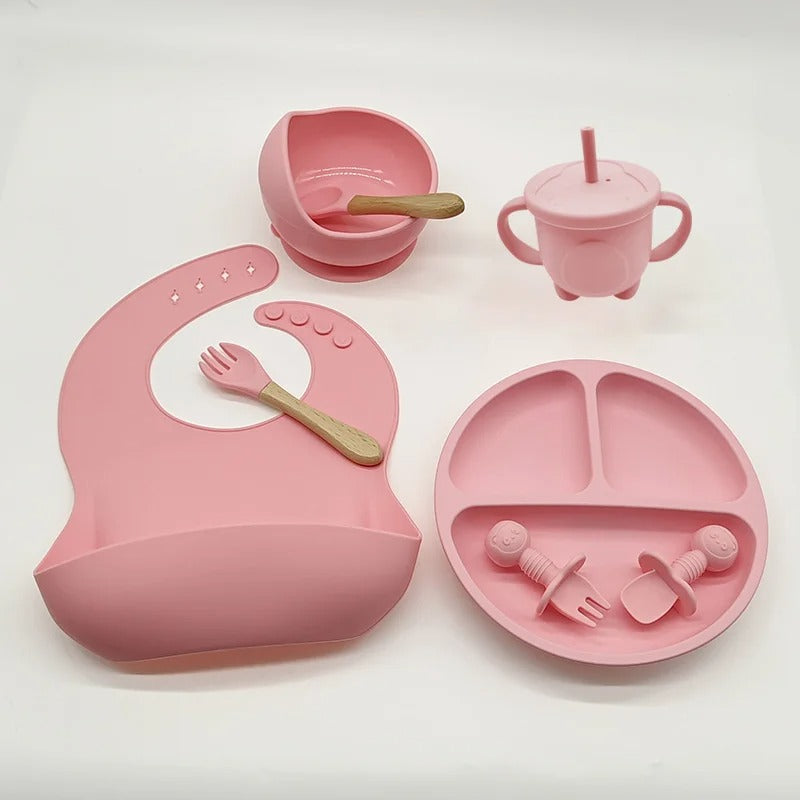 Kit Refeição Bebê Prato Babador Copo Talher Silicone Ventosa